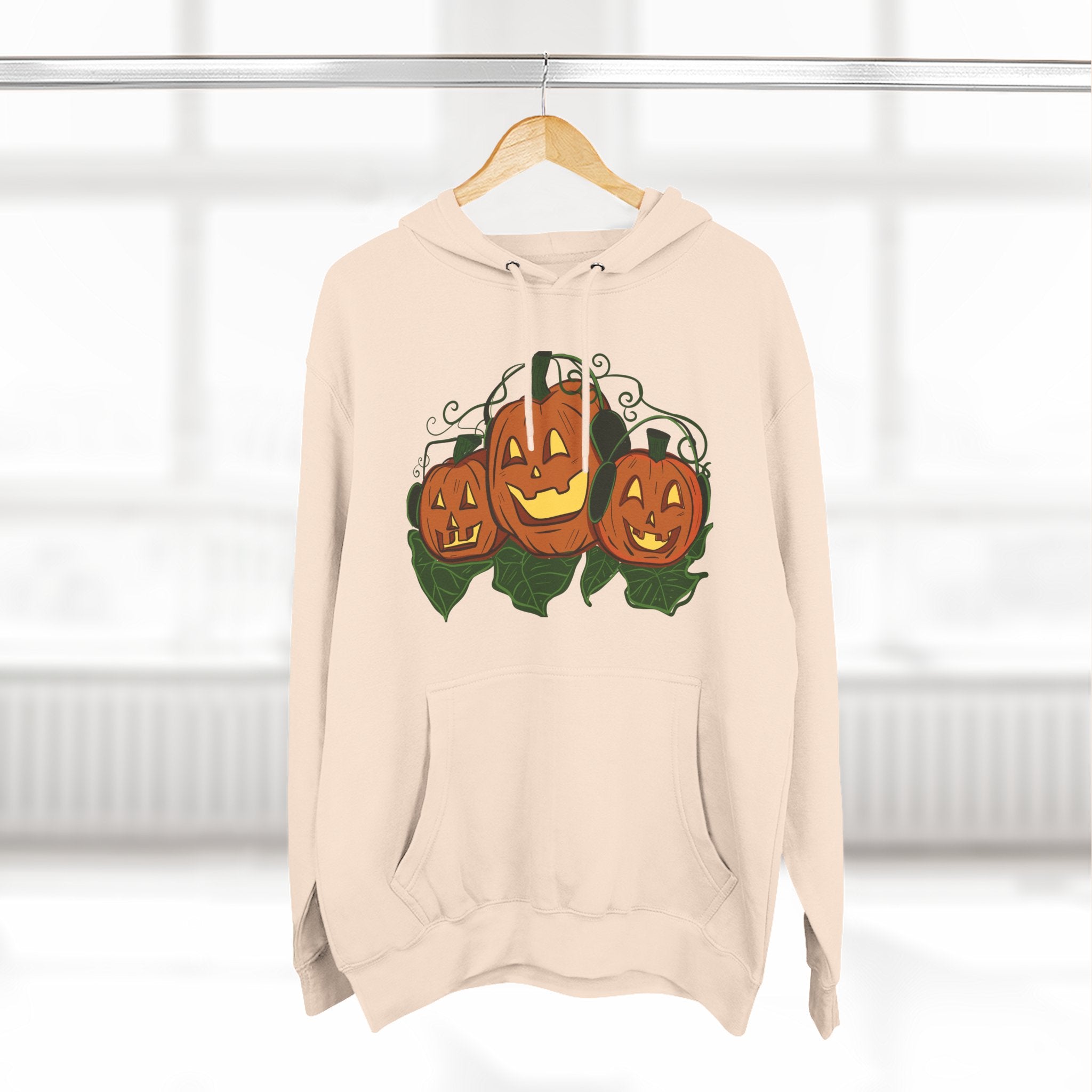 Halloween Pumpkin Fleece Hoodie, Cozy Fall Apparel, Autumn Gift, Seasonal Wear, Trendy Sweatshirt