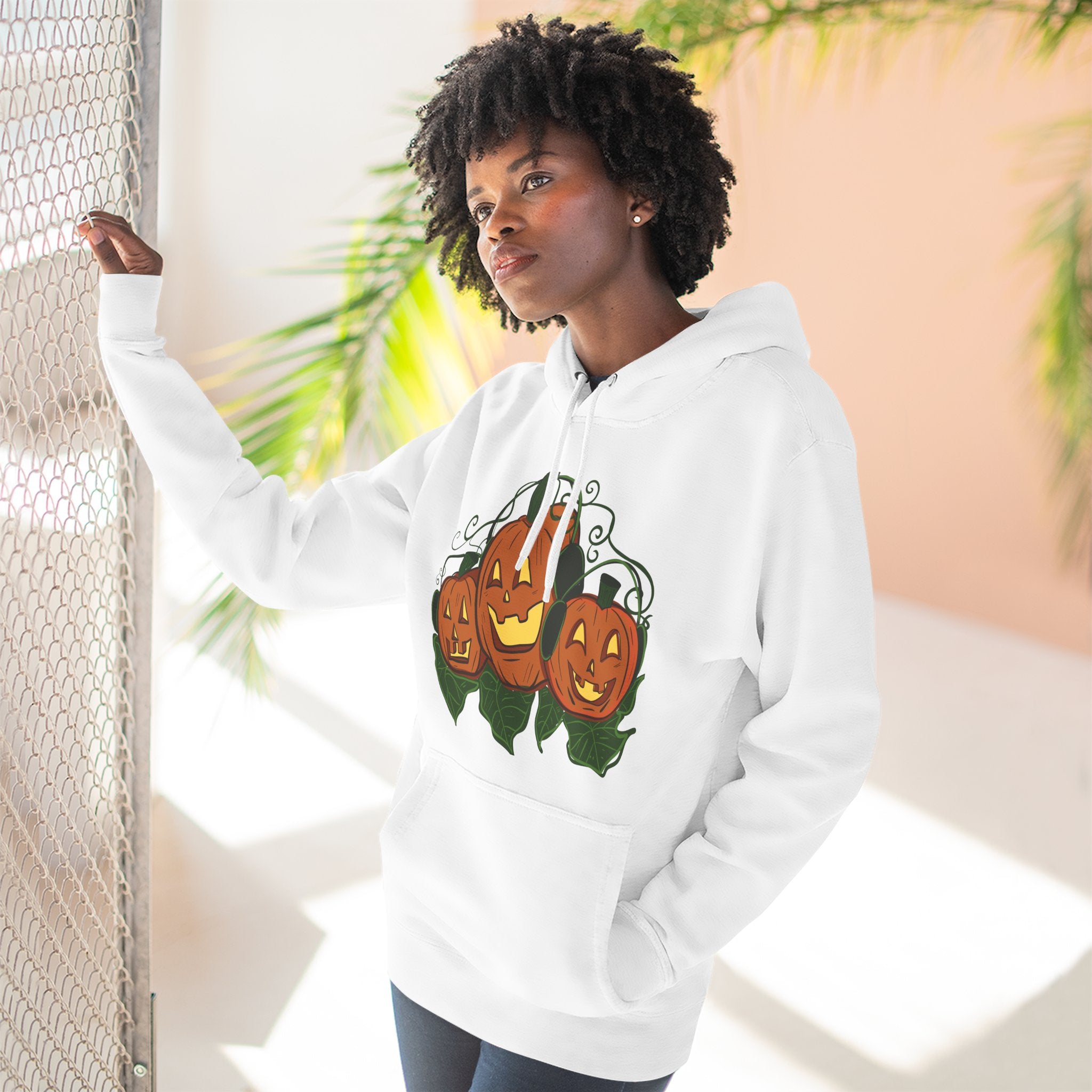 Halloween Pumpkin Fleece Hoodie, Cozy Fall Apparel, Autumn Gift, Seasonal Wear, Trendy Sweatshirt