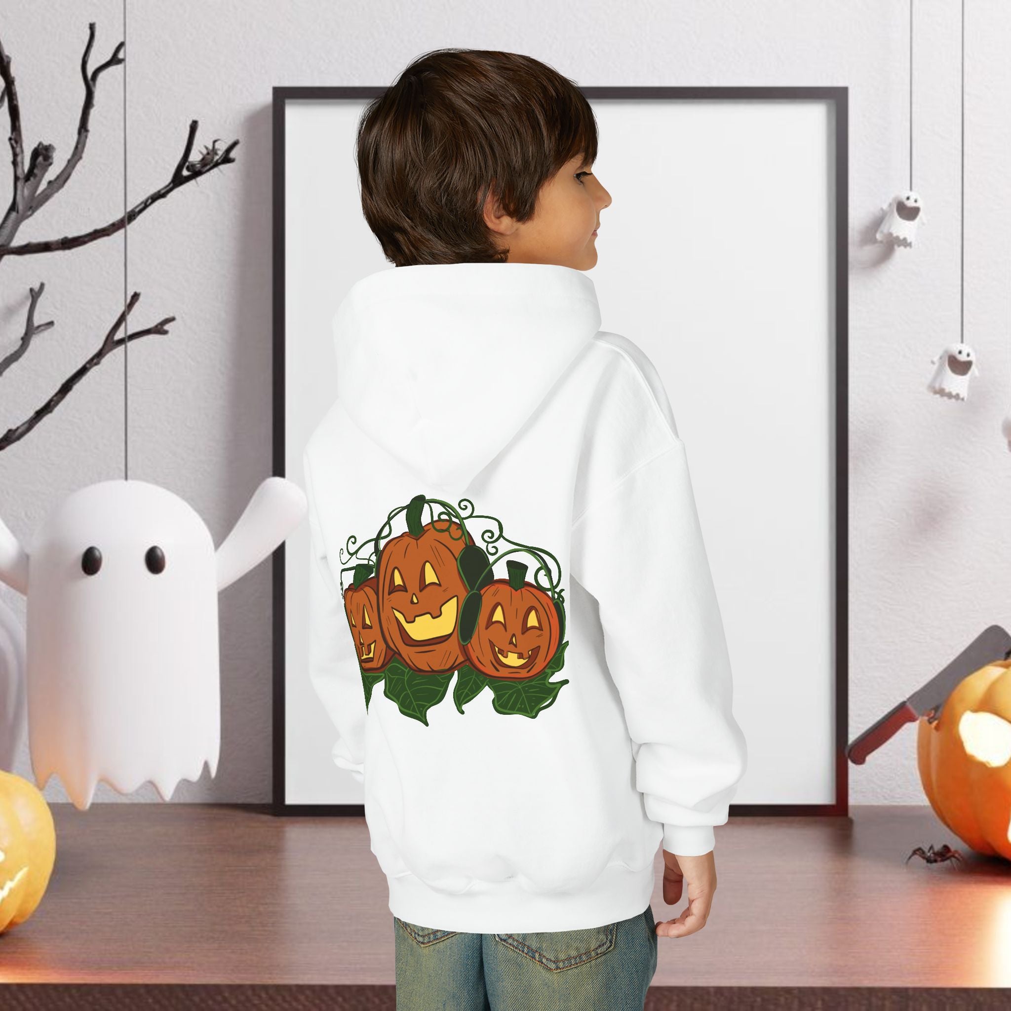 Youth Halloween Dino Sweatshirt - Cute Pumpkin Design