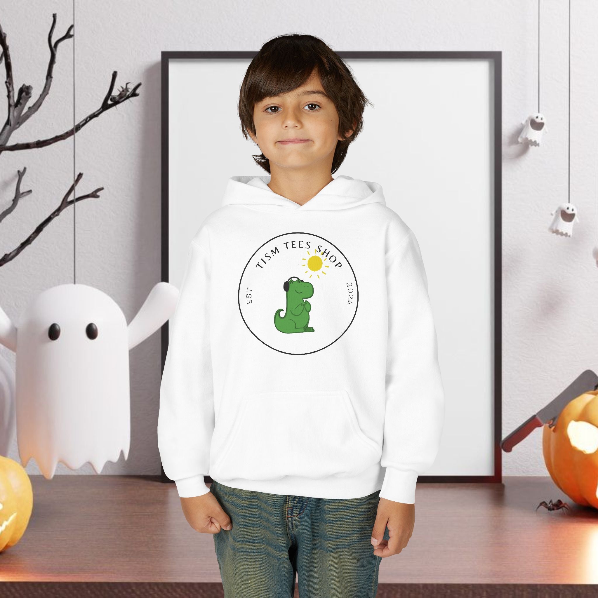 Youth Halloween Dino Sweatshirt - Cute Pumpkin Design