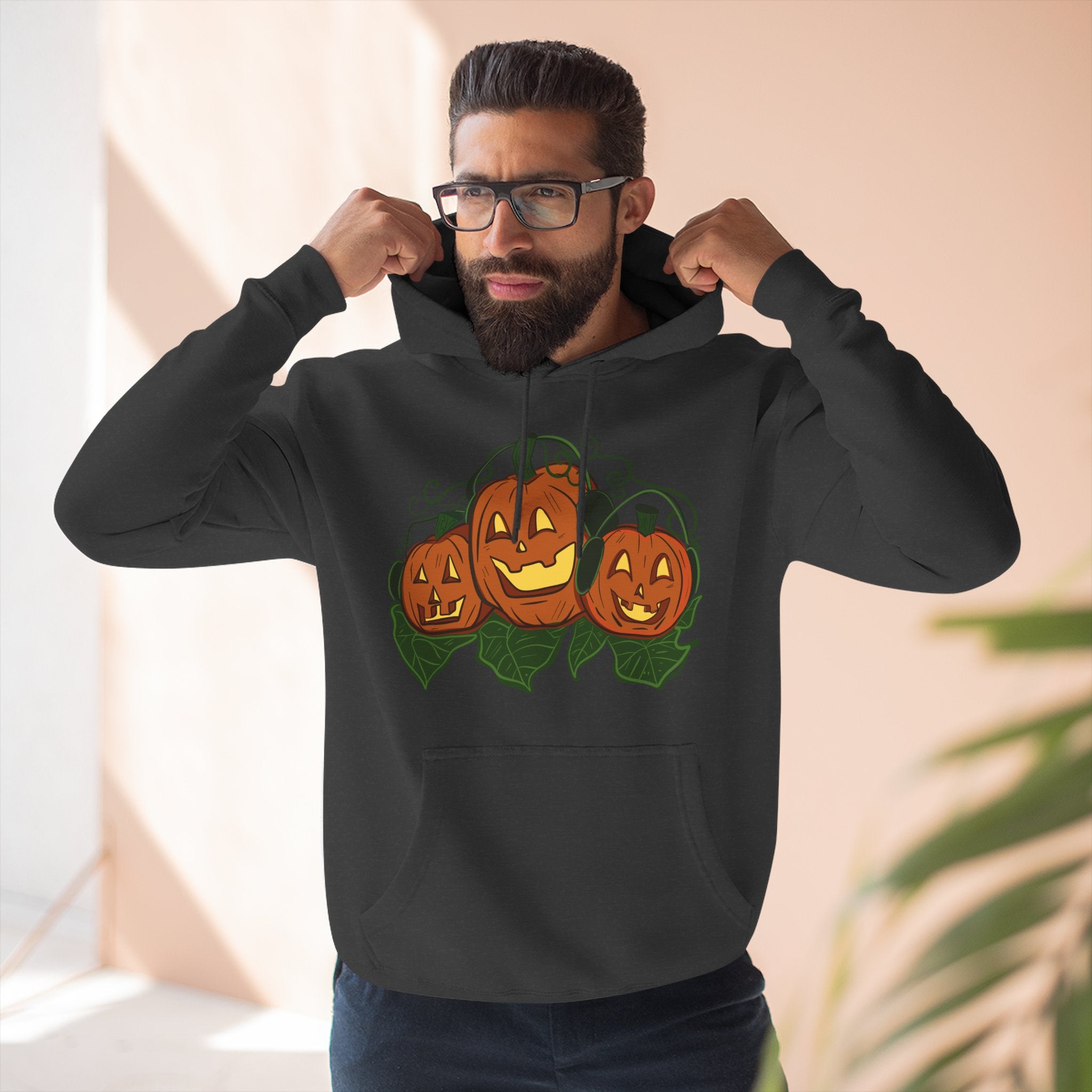 Halloween Pumpkin Fleece Hoodie, Cozy Fall Apparel, Autumn Gift, Seasonal Wear, Trendy Sweatshirt